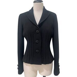 Etcetera Womens Button Front Notch Collar Stretch Wool Blazer Jacket Black Sz 2